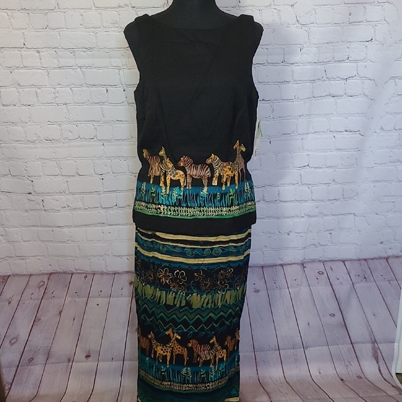 New Deadstock 90's Safari Animal Sleeveless Maxi Dress Size 10 Event Party - Picture 1 of 10